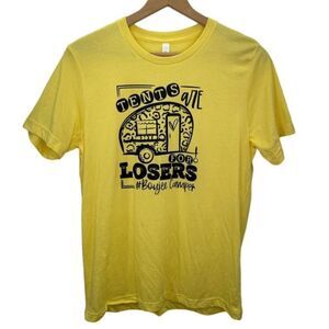 NEW Tents Are For Losers Boujee Camper T-Shirt Yellow Black Short Sleeve Sz XL